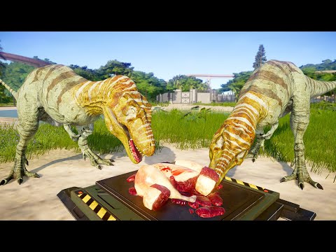 2x Lythronax vs 2x Indoraptor Breakout and Fight - Jurassic World Evolution