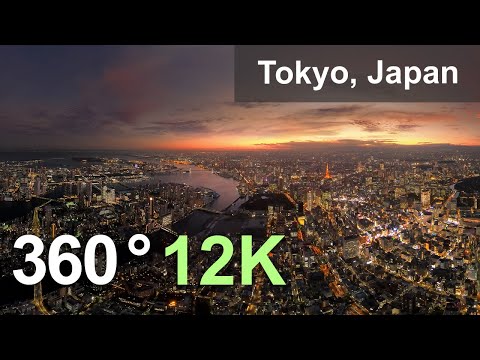 Tokyo at night, Japan. Aerial 360 video in 12K