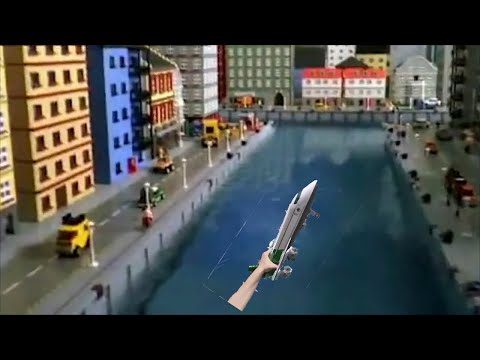 a giant cargo plane fell in the river in lego city