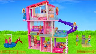 Barbie Dolls Unboxing: Dreamhouse Dollhouse w/ Bedroom, Doll Shower & Toy Vehicles for Kids