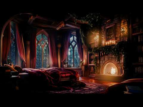Castle Room Haven with Rain, Fireplace & Thunderstorm Sounds