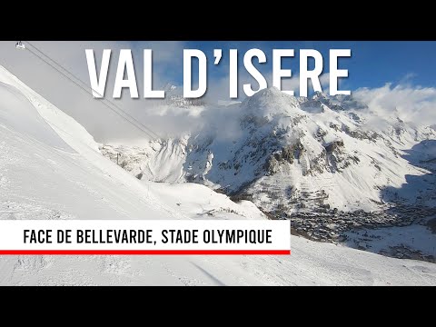 Skiing 'Face de Bellevarde' and 'Stade Olympique' the steepest black pistes in Tignes Val d'Isere.