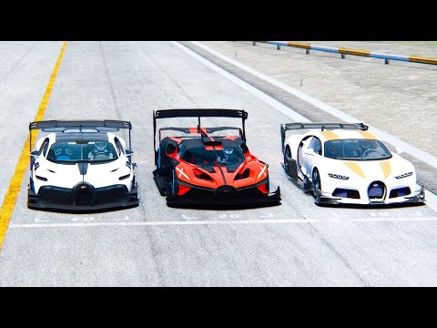 Bugatti Bolide GTR vs Bugatti Divo GTR vs Bugatti Chiron GTR at Drag Race 20 KM