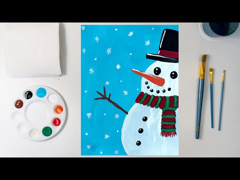 🎨 Easy Snowman Painting Step by Step Tutorial for Kids and Beginners⛄