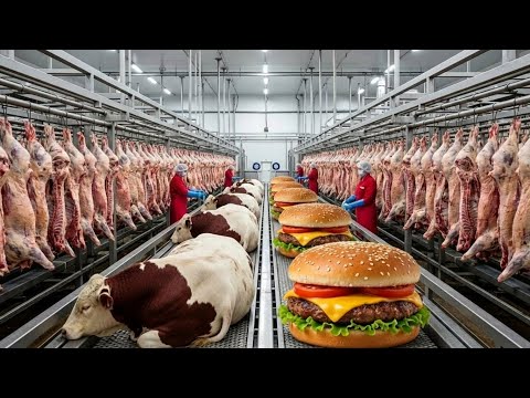 Inside a Beef Burger Factory | From Live Cattle to Giant Burger Patties (Full Industrial Process)