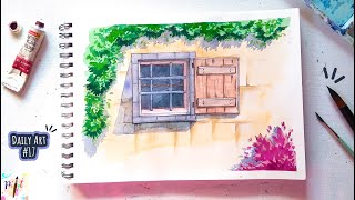 How to Paint A Window with Watercolors | Watercolor Illustration | Leafy Window Shadow | Paint It