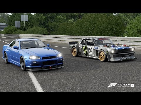Forza 7 Drag race: Nissan Skyline GTR R34 (Maxed out) vs Ford Hoonicorn Mustang V2