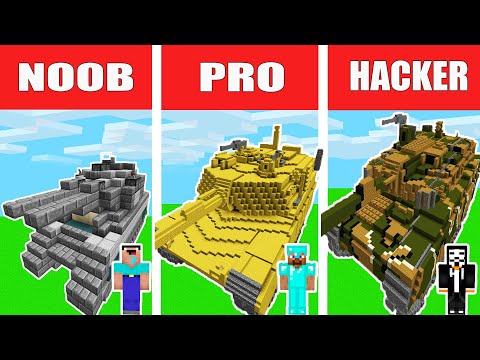 Minecraft NOOB vs PRO vs HACKER: MODERN ARMY TANK HOUSE BUILD CHALLENGE in Minecraft Animation