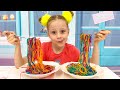 Nastya And Papa Are Preparing Colored Noodles
