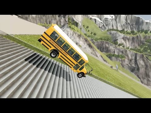 USA School Bus Stairs Jumps Down – Crazy BeamNG Drive Crash You Have to See