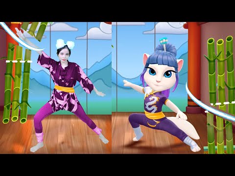 Imitate Angela Using Hands to Chop a Bamboo Tree in Two - My Talking Angela 2 New Update Real Life