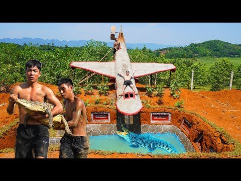 Primitive Survival 4K Video - Building The Most Creative Slide Planes And Crocodile Swimming Pool