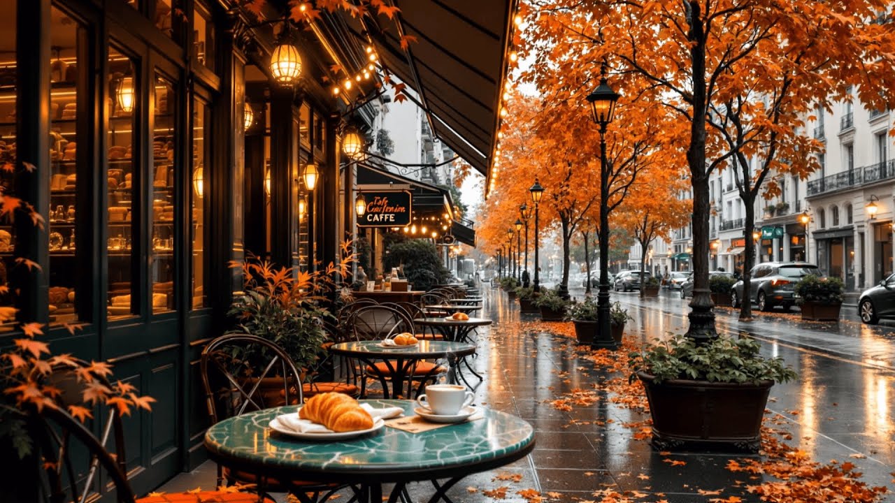 Cozy Morning French Cafe Ambience ☕ Jazz Relaxing Music at Autumn Coffee Shop Ambience for Good Mood
