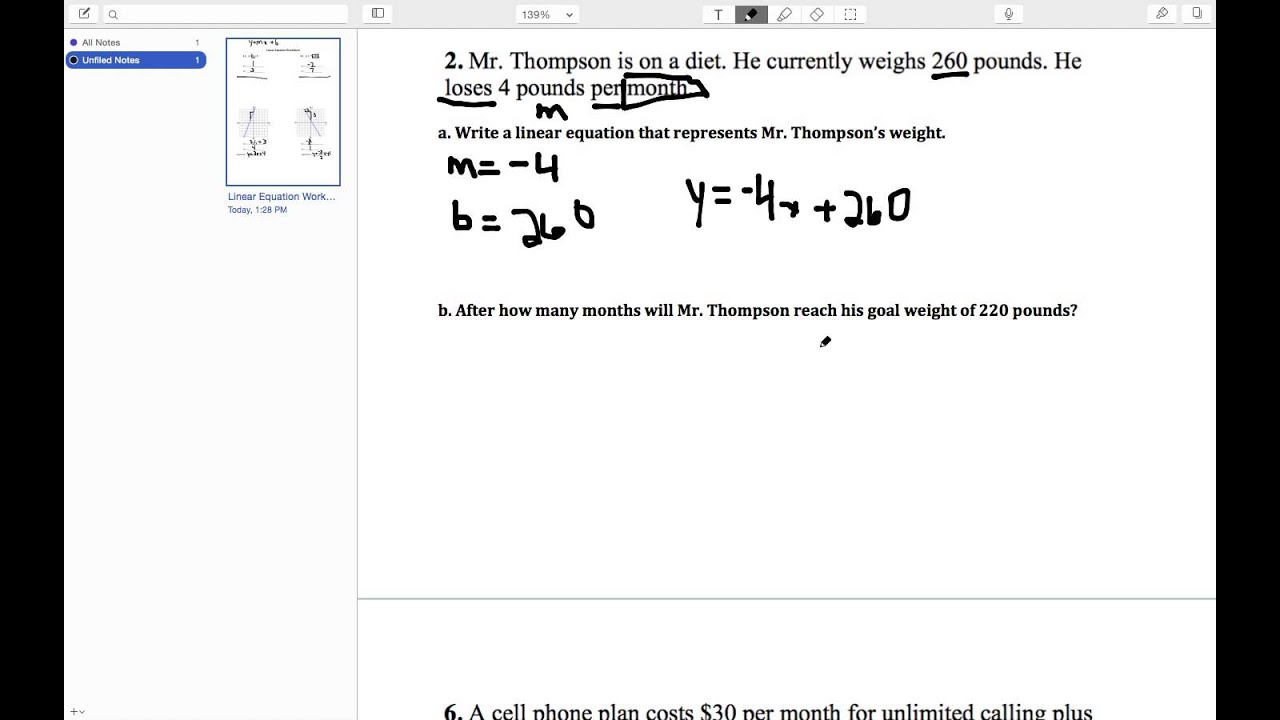 Linear Equation Worksheet Review