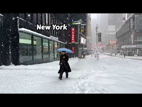 Blizzard Heavy Snowfall In Manhattan New York Walking Tour