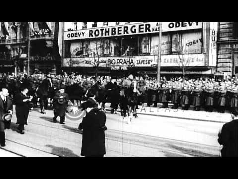 A parade to commemorate the founding of the Czechoslovakian Republic in Prague, C...HD Stock Footage