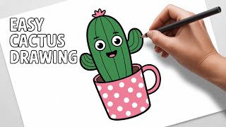 Cactus Drawing for Kids Easy Step by Step | Cute Cactus Art Tutorial