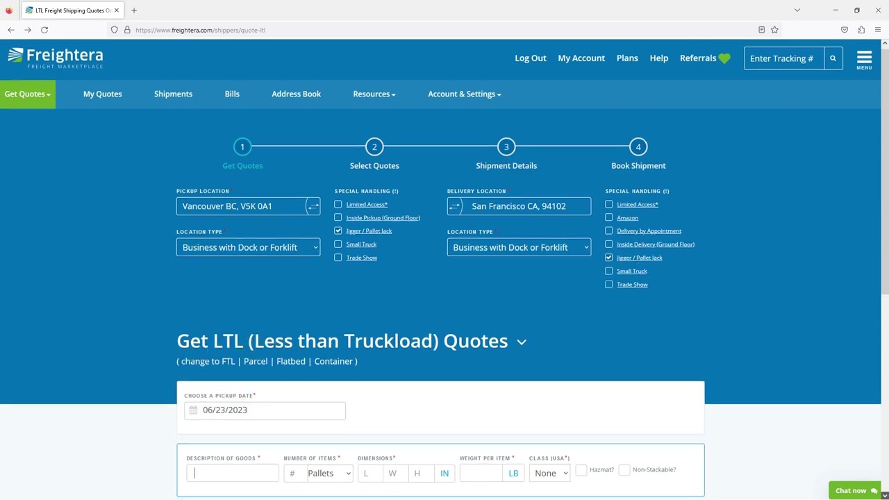 Get a Shipping Quote on the Freightera Freight Marketplace
