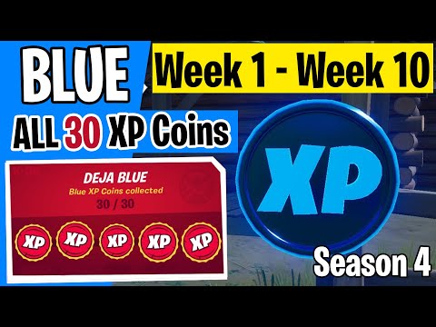ALL 30 Blue XP Coins (WEEK 1 - WEEK 10) - Fortnite Season 4