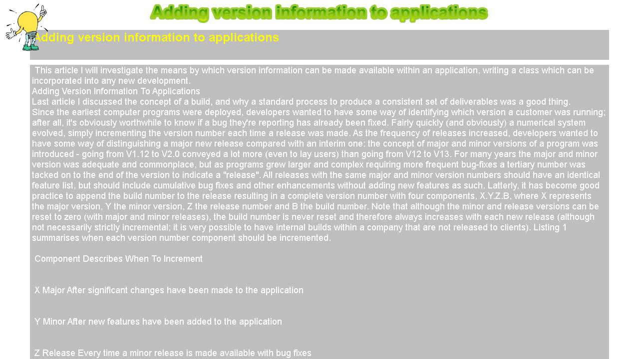 How to : Adding version information to applications