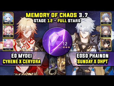 E0 Mydei Carry W/ Cyrene & E0 Phainon Carry (3 Stars) Memory Of Chaos 12 Honkai Star Rail 3.7