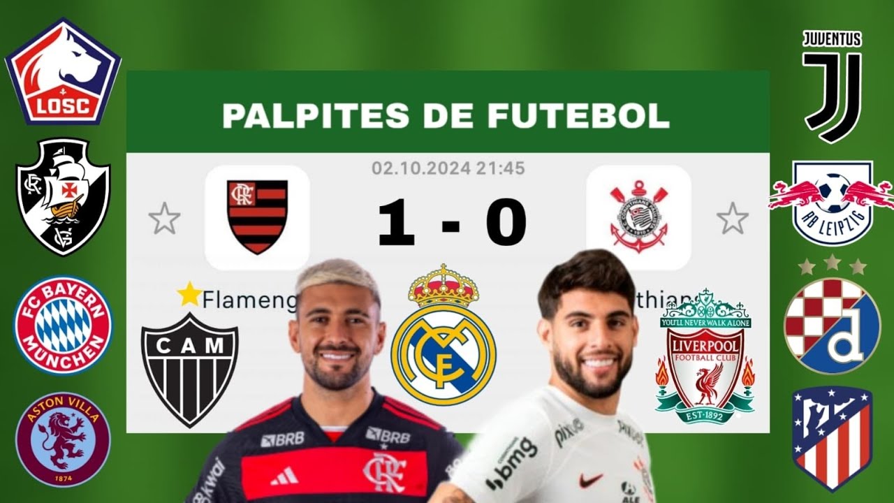 PALPITES DE FUTEBOL PARA HOJE 02 10 2024 ( QUARTA FEIRA ) + PLACAR EXATO + BILHETE PRONTO + JOGADOR