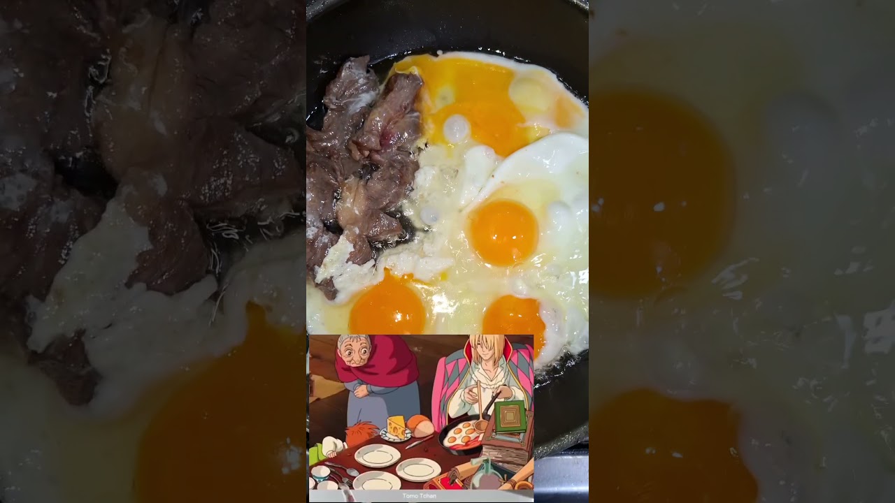 Fried egg and bacon from Howl's moving castle #cooking #food #anime #recipe #cartoon #howlcast