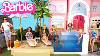 Barbie Family Dreamhouse Doll Pool Fun & Travel Routine