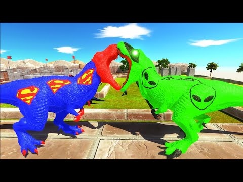 SUPERMAN T REX vs ALIEN T REX DEATH RUN - Jurassic World Evolution 2