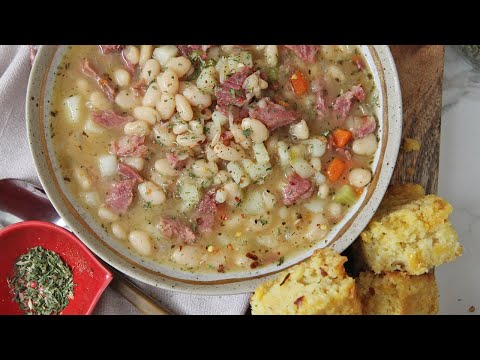 The Best Ham and Bean Soup with Cheat Cornbread
