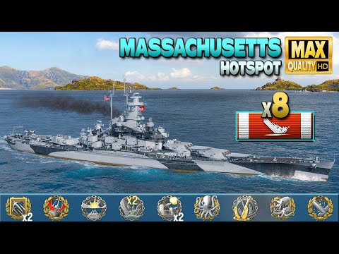 Battleship Massachusetts: A lot of action on map Hotspot - World of Warships