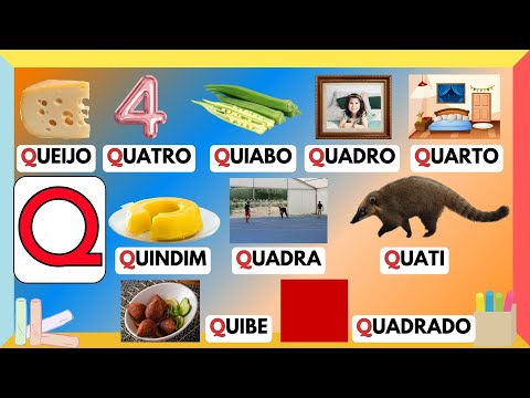 ALFABETO INFANTIL   APRENDENDO PALAVRAS COM A LETRA Q  SOM, TRAÇADO E PALAVRAS INICIADAS COM Q