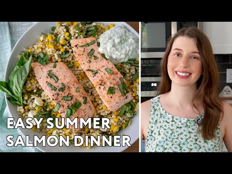 Summer Salmon with Roasted Corn Couscous Salad & Tzatziki