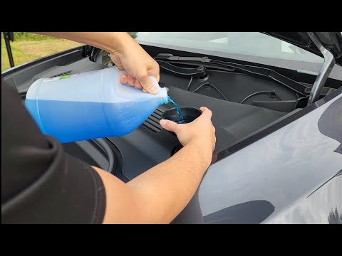 2022 Tesla Model Y Maintenance First Time Adding Windshield Washer Fluid How To (Overfill It) lol...