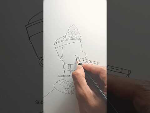 Tutorial:- Cute little Krishna outline drawing 😍🤭#shorts