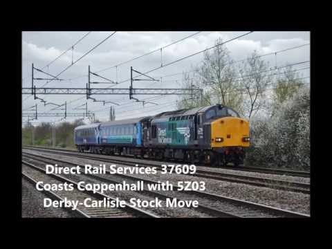 Direct Rail Services 37609 coasts Coppenhall with 5Z03 Derby-Carlisle stock move, 17/04/15