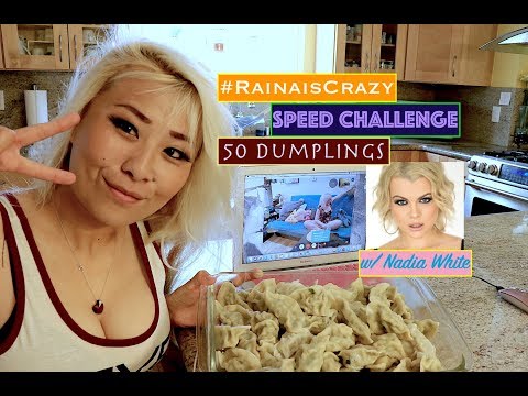 50 Dumplings Speed Eating Challenge w/ Nadia White on Livestream | RainaisCrazy