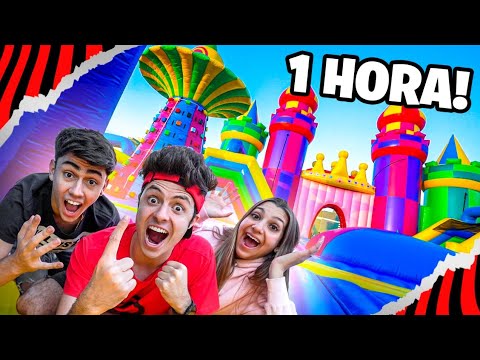 SOBREVIVENDO 24 HORAS NO MAIOR CASTELO INFLÁVEL DO MUNDO! (VLOG DE 1 HORA)