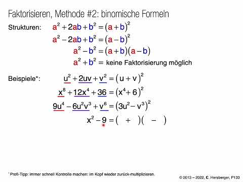 Algebra Terme Termumformungen Faktorisieren Methode 2 faktorisieren mit binomischen Formeln 0231d