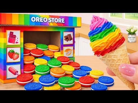 How to Make Miniature Rainbow Oreo Ice Cream 🌈🍦🍪 Colorful ASMR Cake Decorating | Cute Mini Bakes