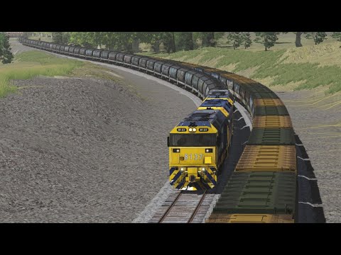7732V Pacific National grain with 8137, BL31 & 8148 leaving Anakie Loop in trainz22