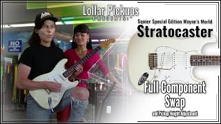 Video thumbnail for LOLLAR PICKUPS - STRAT FULL COMPONENT SWAP on a Squier Special Edition Wayne's World Stratocaster by Lollar Pickups