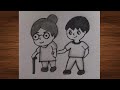 How to draw a Boy helping grandma | Awareness drawing | Easy drawing | @TamilNewArt  ​