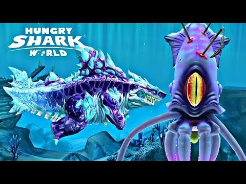 Hungry Shark World - All Sharks Unlocked And SHIN SHARKJIRA Vs COLOSSAL SQUID BOSS