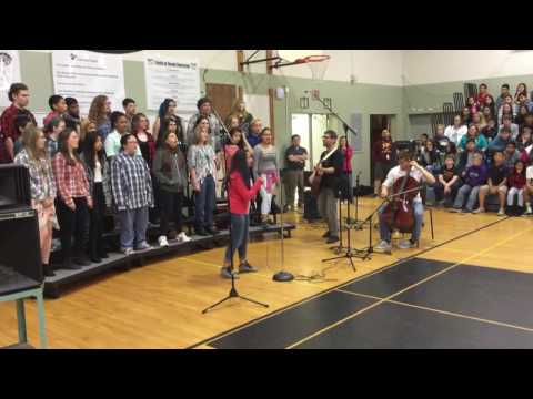 The Waldo Choir sings "Radioactive" at the Spring Performing Arts Assembly