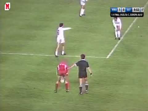 Copa de Europa 1986/1987. Real Madrid 2-0 Estrella Roja (18/03/1987). Narración en español.