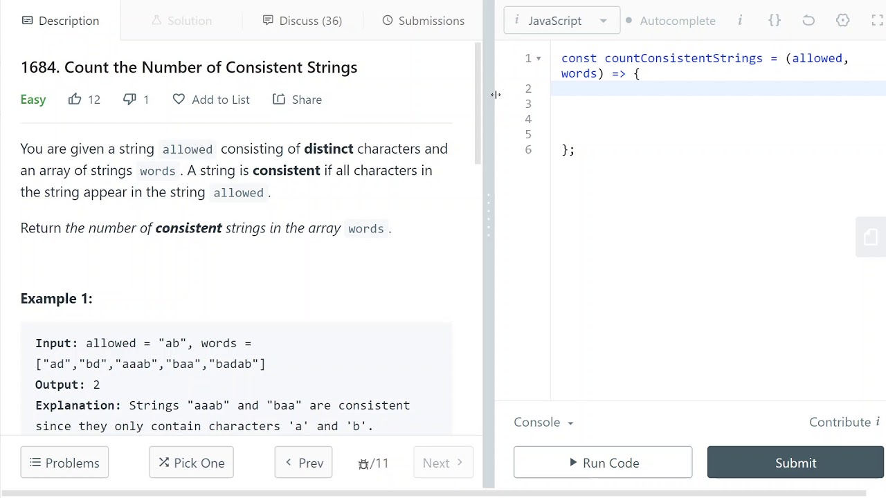 LeetCode 1684. [easy] Count the Number of Consistent Strings