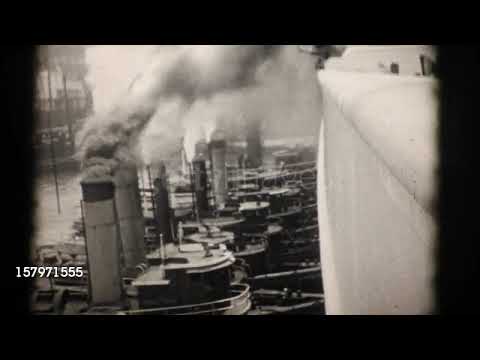 Tug Boats Docking RMS Aquitania in New York 1926 (HD1080) - stock video