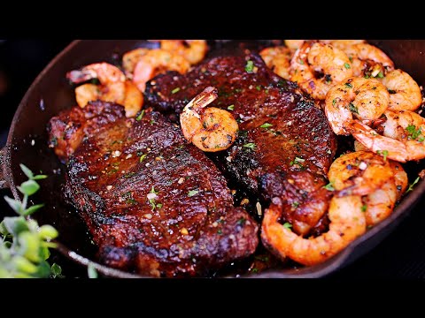 One Pan Garlic Butter Steak and Shrimp