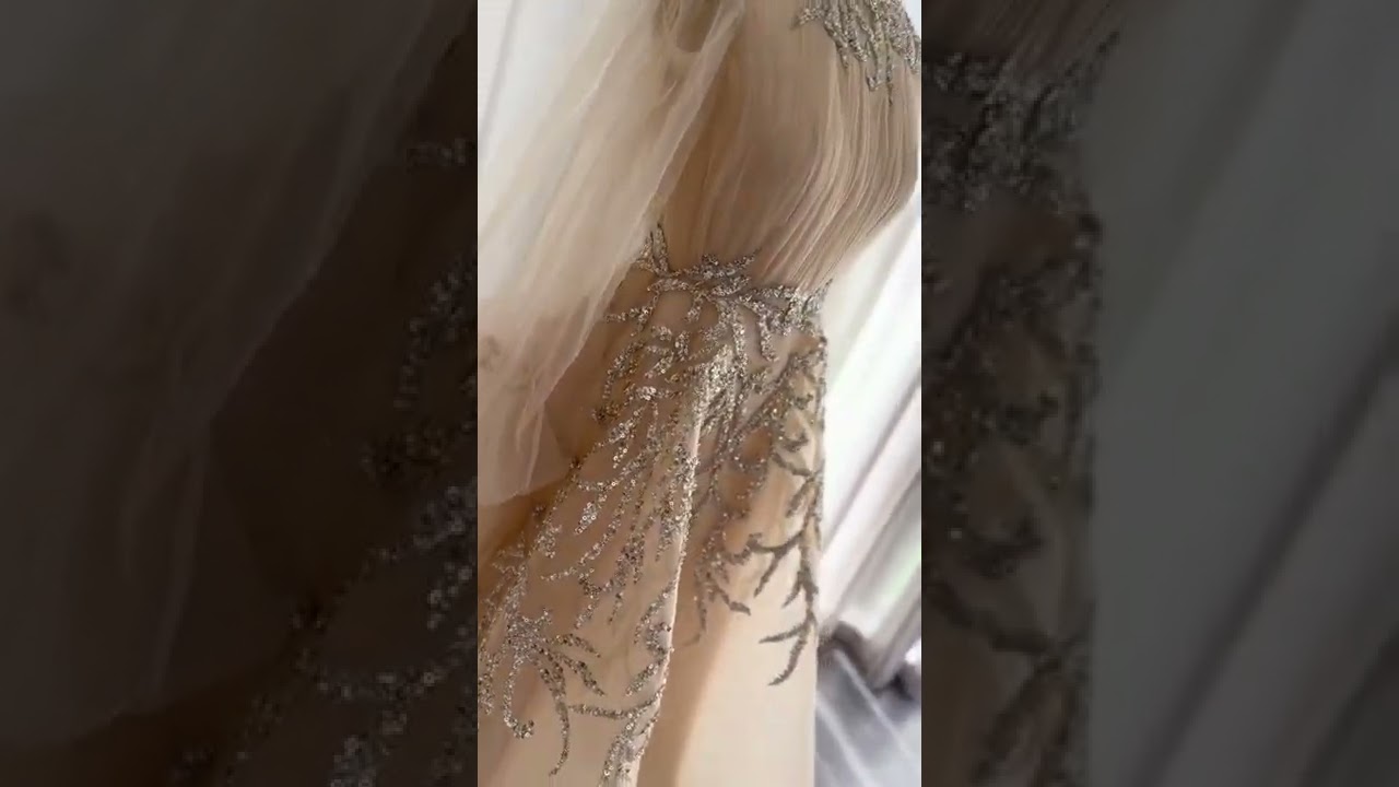 SS262 Real Picture Long sleeve Champagne Wedding dress